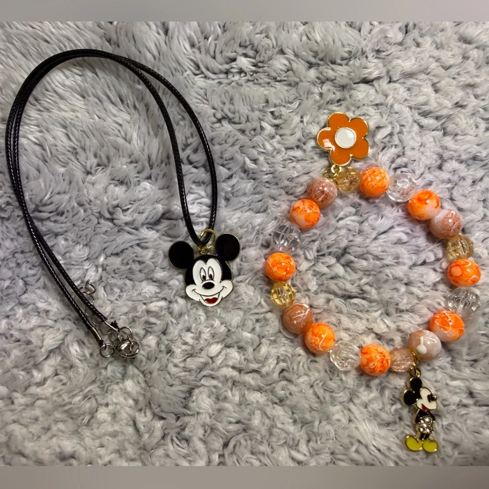 Mickey Mouse Bracelet and Necklace with three Charms Set. NWOT - Picture 3 of 9